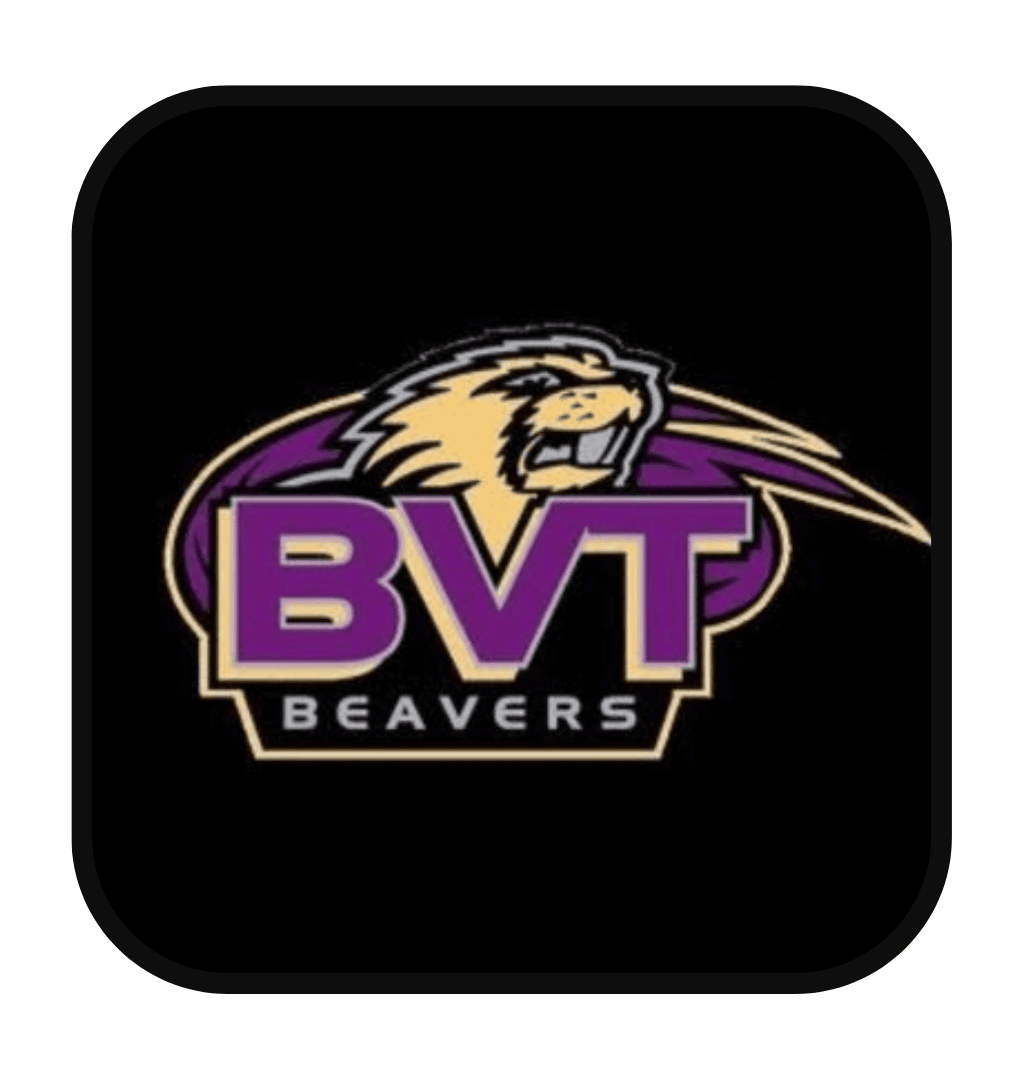 BVT Beavers logo featuring a beaver head above the letters "BVT" in purple and gold, with "Beavers" written below, on a black background.