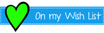 A green heart and the text "On my Wish List" on a blue rectangular banner.